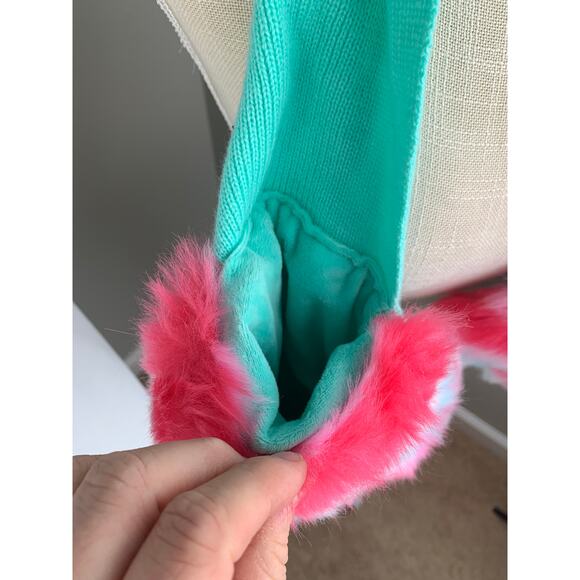 Cat & Jack Teal Knit Scarf With Faux Fur Rainbow Hand Pockets. Girls One Size - Picture 2 of 6